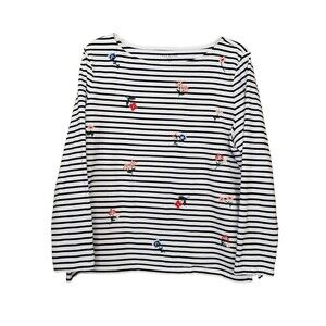 Talbots Petite Cotton Striped Embroidered Flowers Long Sleeve T-Shirt Size XLP